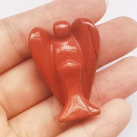 Manekieko Natural Red Jasper Healing Crystal Prayer Guardian Angel Statue,38mm Carving Pocket Palm Stone Figurines Decoration