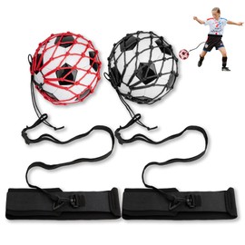 2PCS Soccer Ball Net Soccer Training Equipment, Football Kick Throw Solo Practice Training Aid, Upgrade Adjustable Waist Belt Elastic Rope Nets for Kids Youth Adults for Ball Size 3, 4, 5