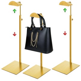Hacaroa Set of 3 Purse Display Stand Stainless Steel, Adjustable Metal Handbag Holder Gold Tabletop Bag Rack, Single Hook Jewelry Display Stand for Closet, Boutique, Store