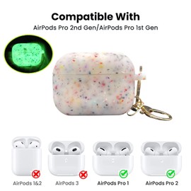 Luxury AirPod Pro 2nd 1st Case Noctilucent Flowers Design Silicone Soft Protective Cover with Keychain Compatible with AirPods Pro 2nd 1st Generation Case for Women and Girls - Front LED Visible