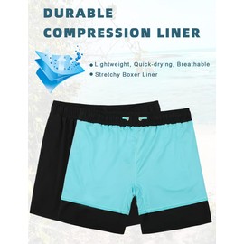 unitop Men's Swim Trunks with Compression Liner Quick Dry Bathing Suit Summer Beach Shorts with Pockets, Black, 36