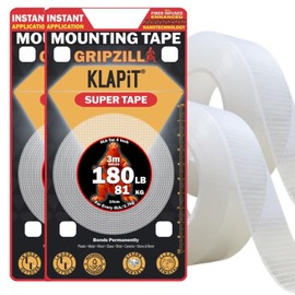 KLAPiT Super Strip - GRIPZILLA 9.8ft Heavy Duty Double-Sided Nano Tape - Holds up to180LB/81KG - Waterproof Mounting Tape with Strong Adhesive for Walls (2 pc Pack)