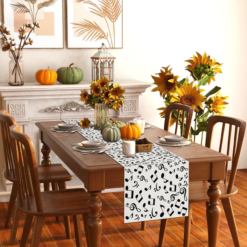 Musical Notes Table Runner Black and White Musical Notes Tablecloth