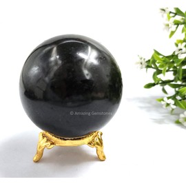 Black Tourmaline Crystal Sphere Round Ball with Sphere Holder Stand, Natural Healing Stone Sphere for Massage Meditation Crystal Grid Witchcraft Supplies Reiki Yoga