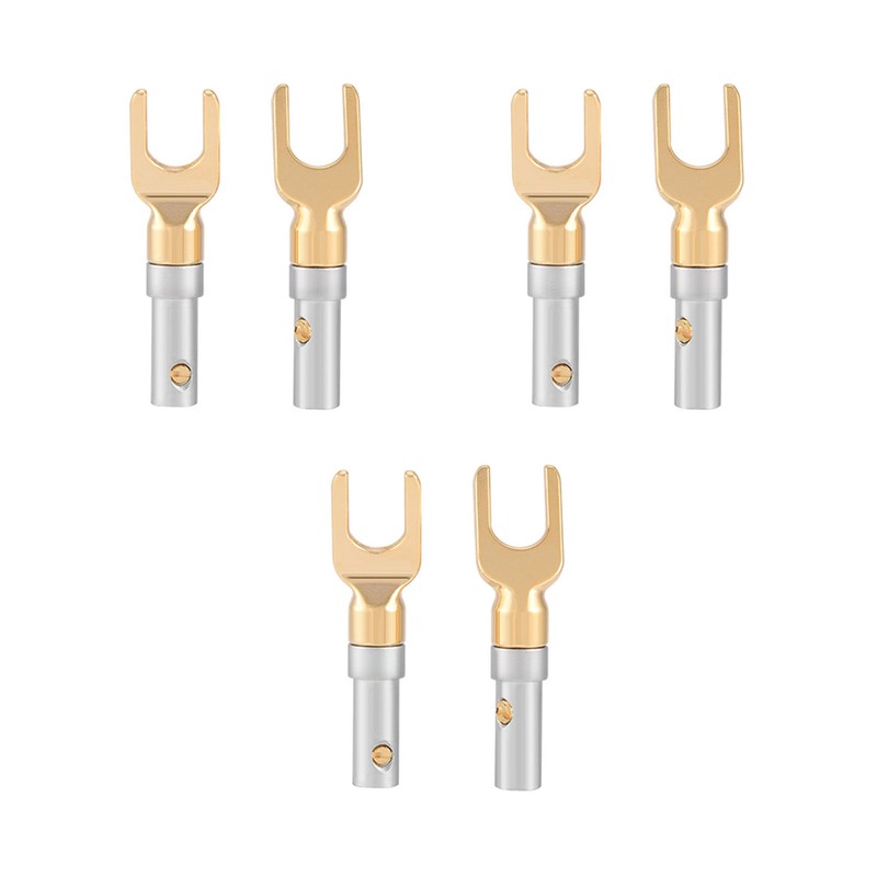 6 Pcs Gold Plated 4mm Banana U Fork Y Spade