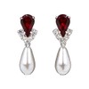 #5538RUBYS - Rhinestone Pear V Pearl Drop Earrings - Ruby