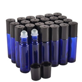 24 Pack,10 ml Blue Glass Essential Oil Roller Bottle + Removable Glass Roller