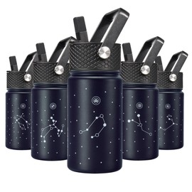 BJPKPK - Botella de agua con tapa de popote, botella de agua aislada de 15 onzas, botellas de agua de metal de acero inoxidable, reutilizable, a prueba de fugas, sin BPA, termo, frasco, tazas,