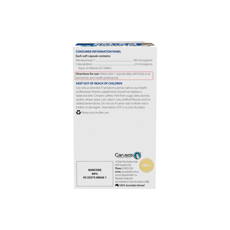 Caruso's Natural Health Vitamin K2 + D3 60 Capsules