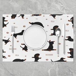 Dachshund Table Place Mats Set of 4 Cute Dog Table Mats Kitchen Decor Dinner Indoor Puppy Dogs Placemats Dining Table Breathable Kawaii Pet Brown White jejeloiu Placemats18 x12