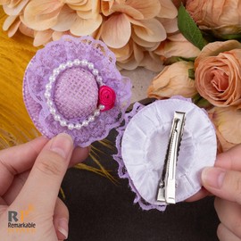 RP Remarkable Power, 10 Pack Mini Hat Hair Clips Barrettes With Ribbon Flowers for Party Costume Accessory