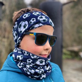 Wollhuhn 20240201 Children's Long Loop Maxi Neck Warmer / Slip-On Scarf Extra Long Boys / Girls Many Designs, Football Dark Blue