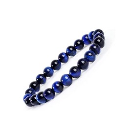 YINRIS Natural 8mm Gorgeous Semi-Precious Gemstones Round Beads Stretch Bracelet 7 Inch Unisex (Blue Tiger Eye)