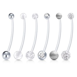 incaton CZ Pregnancy Belly Button Rings 14G Clear Flexible Adjustalbe Sport Long Pregnant Navel Rings Retainer 38mm Bar 6 Pieces, Silver