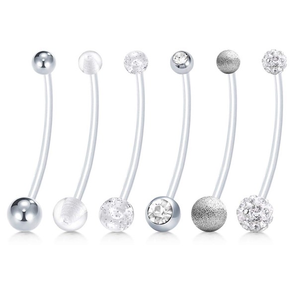 incaton CZ Pregnancy Belly Button Rings 14G Clear Flexible Adjustalbe