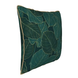 Green Gold Leaf Velvet Pillow Covers 18x18 Inch Minimalist Tropical Palm Leaves Throw Pillows for Couch Farmhouse Cushion Covers Pillowcase Plant Botanical Pillow Cases for Sofa Bed Outdoor Decor
