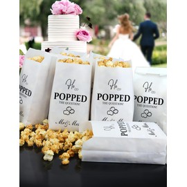 48Pcs He Popped the Question Popcorn Bags Engagement Bridal Shower Wedding Party Favors Popcorn Bags Wedding Bridal Shower Engaged Goody Snack Treat Bags Grease Resistant