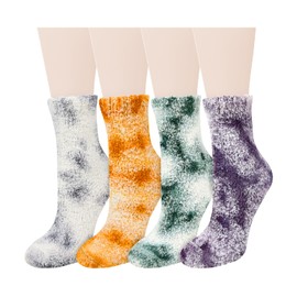 Benefeet Sox Fuzzy Socks for Women Girls Cute Tie Dye Cozy Soft Socks Funny Silly Comfy Fluffy Slipper Socks Thick Plush Sleeping Socks Winter Warm Indoor Home Socks Christmas Gifts for Her 4 Pack