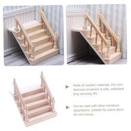 Doll House Handrail Stair Dollhouse Mini Wooden Handrail Stairs Miniature Scene Step Furniture Model Mini Wooden Staircase Miniature Handrail Stair Furniture Ornaments