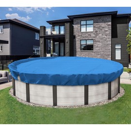 Coarbor 16' Round Winter Pool Cover for 12' Above Ground Pools Safety Pool Covers with Wire Rope Hemmed All Edges Super Heavy Duty Strong Double Stitched Seam Blue