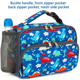 FlowFly Kids Lunch box Insulated Soft Bag Mini Cooer Back to School Thermal Meal Tote Kit for Girls, Boys,Dinosaur