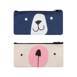 Luckious 2PCS Cute Canvas Pencil Case - 2 Pieces Cartoon Pen Cases - Kawaii Pen Holders and Pencil Pouches - Zipper Stationery Bags for School, Office Supplies, and Makeup
