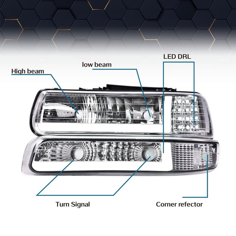 PIT66 LED Headlight Assembly Compatible with 99-02 Chevy Silverado 1500