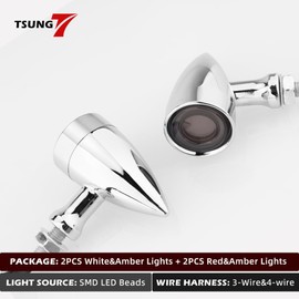 Motorcycle LED Turn Signal Lights Ring Light Style Small back Blinkers Universal Fit Compatible with Harley Sportster Softail Cruiser Street Bike Cafe Race Bobber (Bullet Chrome, 4PCS Front+Rear)