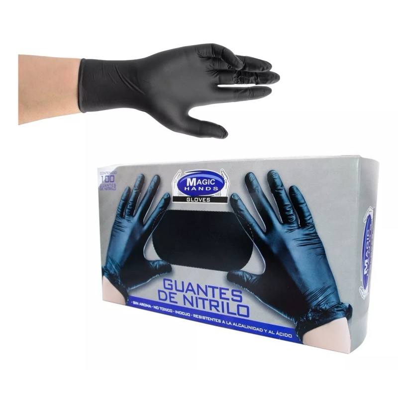 Magic Hands Guantes De Nitrilo 100 Pz Negro No Tóxico