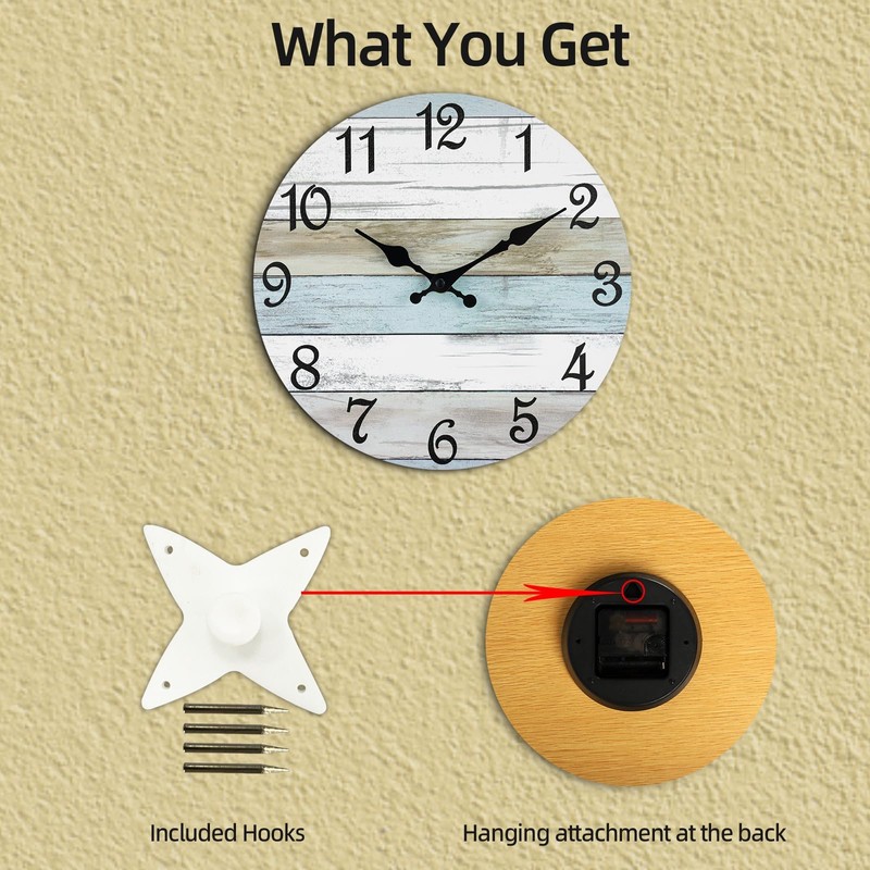 CHYLIN Wall Clock 12 Inch Bathroom Clock, Rustic Wall Clocks