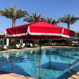 FORMOSA 9ft 6 Rib Market Premium Patio Umbrella Replacement Canopy - 300D UV Protective and Water Resistant Patio Canopy - Umbrella Replacement Cover (CANOPY ONLY) (Red Fringe)