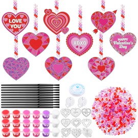 Blosssound 36 Sets Valentine's Day Suncatcher Craft Kits Heart Suncatchers Ornaments DIY Love You Window Paint Art Valentines Party Sun Catchers for Valentine Party Classroom Art Project Gift Favors