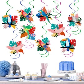 EEEKit Hawaiian Birthday Party Supplies, Tropical Bird Hanging Swirl, Foil Streamer Ceiling Decor for Summer Beach Pool