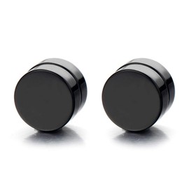 2pcs Magnetic Black Circle Stud Earrings for Men Women, Non-Piercing Clip On Cheater Fake Ear Gauges, Wide:12MM, Metal, No Gemstone