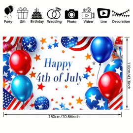 BlissYard Happy 4th of July Background Banner 71 x 43 Inch America Independence Day Indoor Outdoor Patry Decorations Independence Day Theme Veterans Day Memorial Day Decorations Banner