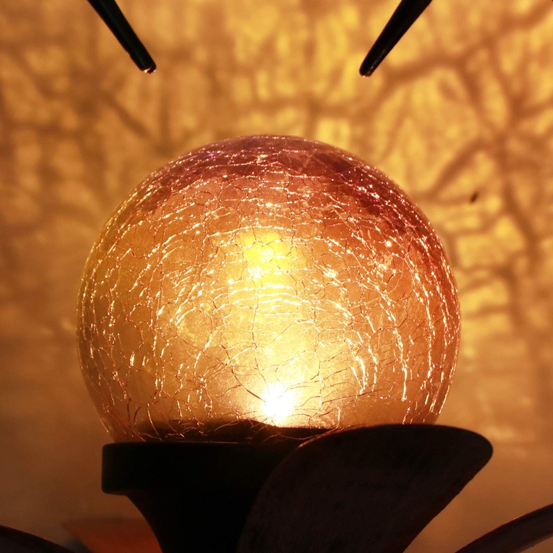VCUTEKA Solar Lights Outdoor Metal Garden Stake Waterproof Crackle Glass