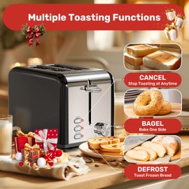 YSSOA Stainless Steel Toaster 2 Slice with Extra Wide Slot & Removable Crumb Tray, 6 Shade Settings and Bagel/Defrost/Cancel Functions, Compact Oven, for Various Bread & Waffle, Black (Pack of 1)