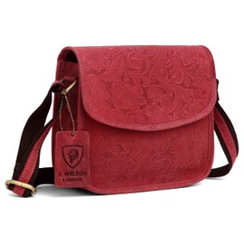 J. Wilson London Satchel Bag Women Leather Crossover 2 Litres (Distressed Red)