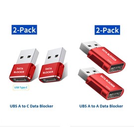 BUISAMG Data Blocker, USB A & USB C Data Blocker for Any USB C Mobile Phone Quick Charge, Protect Against Juice Jacking, Refuse Hacking, Only Safe Charging. (4-Pack) (Red)