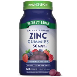Nature's Truth Zinc Gummies for Adults | 50mg | 120 Count | Vegan, Non-GMO & Gluten Free Supplement | Mixed Berry Flavor