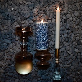 CozierGlow Mosaic Flameless Pillar Candles Flickering with Remote Timer, Battery Candles Up to 400 Hours, 3D Moving Flame Real Wax Candles, Set of 2, 3 x H6 Inches, Remote Included (Blue, 6in)