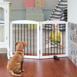 SFJC Freestanding Panel Dog Gate for Indoor, Doorways,Stairs, or Hallways,Foldable Wooden Dog Gates for House,Pet Gate for Dogs,Dog Fence, Puppy Gate,Support Feet Included,24 "Height-2 Panels,White