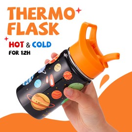 SANTECO SANTECO Trinkflasche Kinder Edelstahl 500ml mit Strohhalm Auslaufsicher - Kinder Thermosflasche BPA-frei - Einfach zu Säubern - Thermoskanne Jungen/Mädchen für Kindergarten, Schule