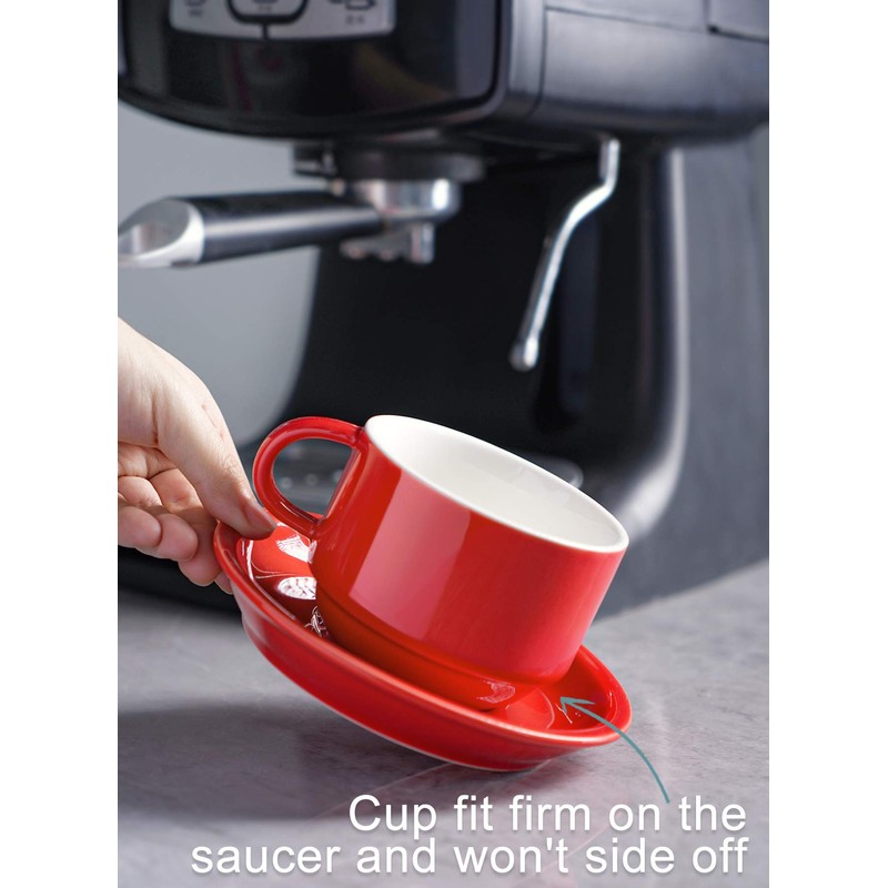 Sweese 406.404 Porcelain Stackable Cappuccino Cups with Saucers and Metal