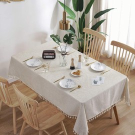 meioro Tablecloth Solid Color Tassel Tablecloths Rectangular Table Cloth Cotton Table Cover Multi-Purpose Indoor and Outdoor
