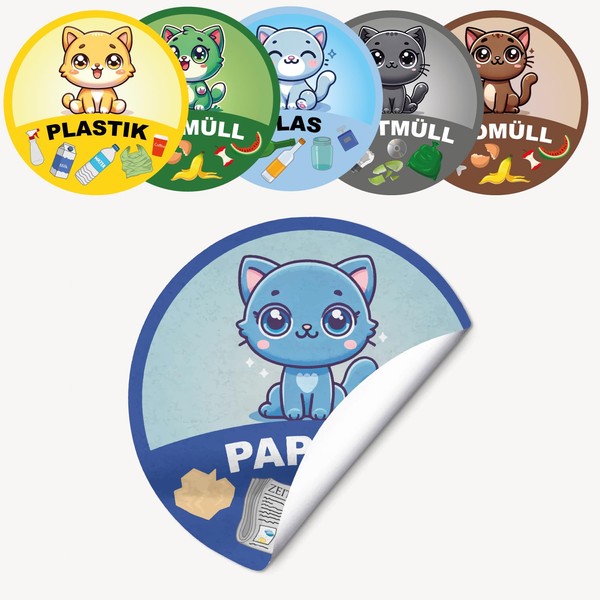 P014 Waste Separation Stickers Cats - Set of 6 Recycled