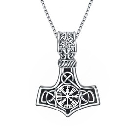 URONE Viking Thor's Hammer Necklace Sterling Silver Celtic Knot with Black Obsidian Mjolnir Nordic Birthday Viking Jewellery Gift for Men