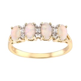 Old English Jewellers 9ct Yellow Gold on Silver Natural Opal & Diamond Eternity Ring size J - V (N)