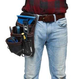 RM 10 Pocket Leather Tool Pouch with 2 Hammer Holders for Carpenters, Framers, Drywaller, Electrician | Construction Tool Organizer | Genuine Oil Tan Leather Tool Belt/Tool Pouch/Tool Bag