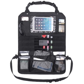Tactical Car Seat Back Organizer Upgraded Tactical Molle Seatback Cover Protector Universal Fit Vehicles Truck MPV Pickup (Black)